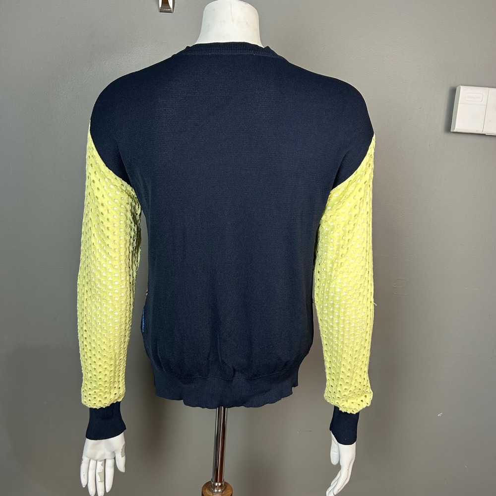 Aldo Martins Floral Mixed Media Mesh Sleeve Cardigan Navy Yellow Size 6 US 40 EU - Picture 6 of 8